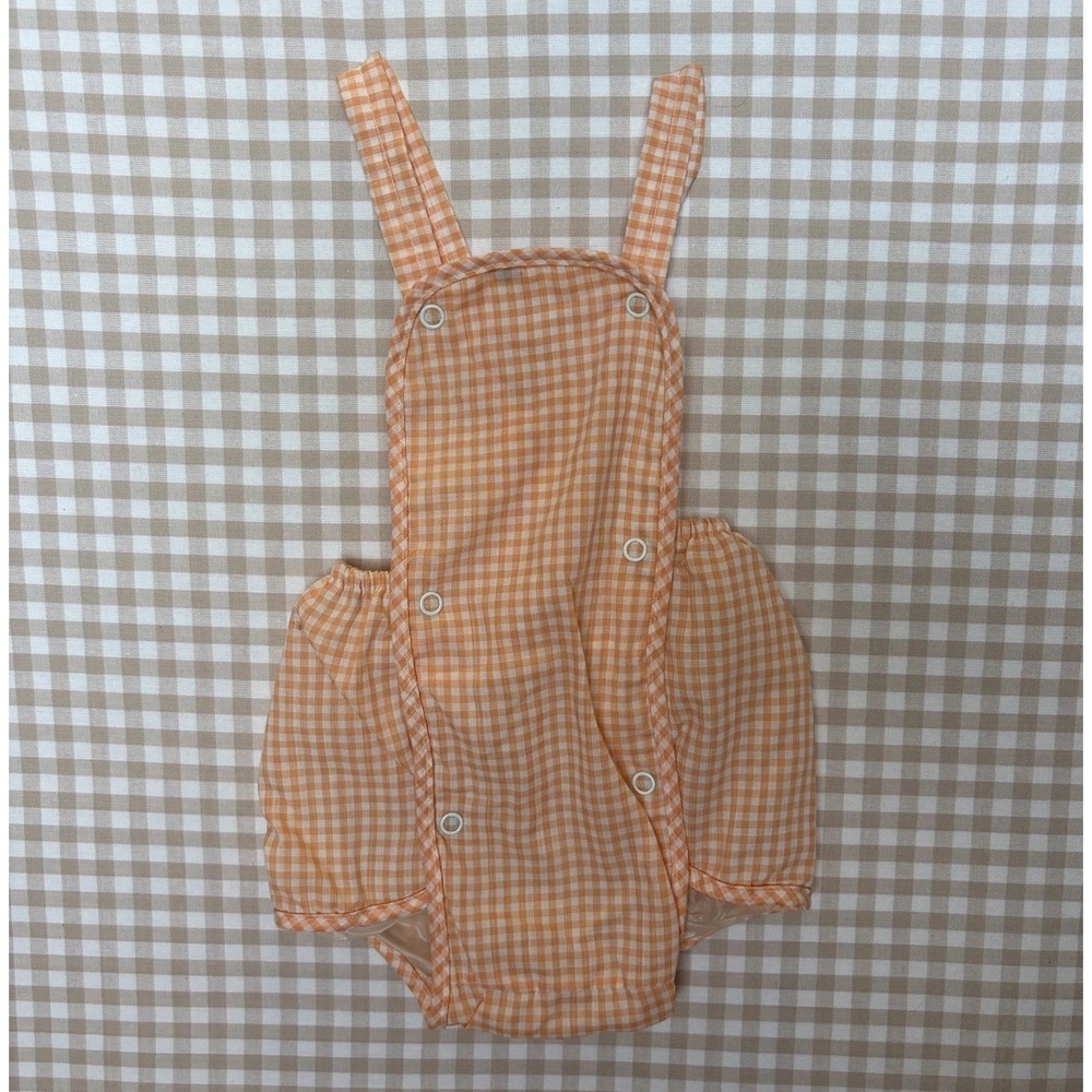 Handmade Orange White Gingham Sleeveless Romper Sunsuit Button 0-3M
